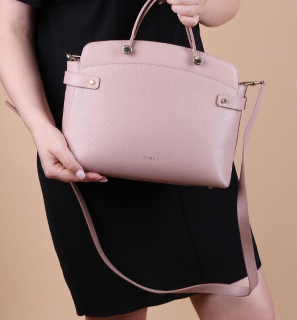 Furla Agata Medium Saffiano Leather Satchel with Strap Light Pink
